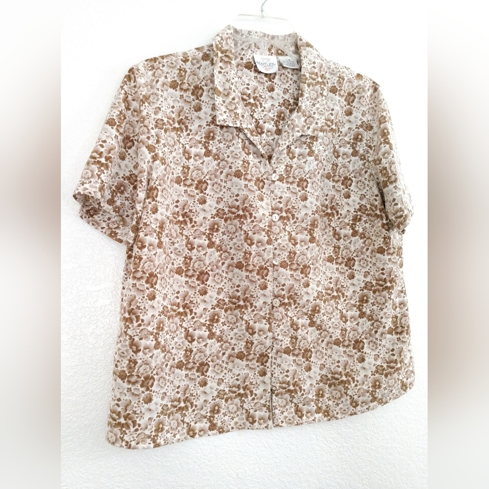 Pretty Bentley Brown Floral Shirt Blouse Short Sleeve Size Large, Chest 40" - Picture 3 of 6